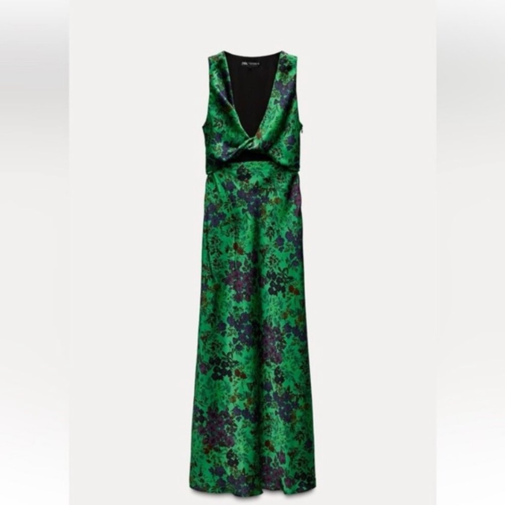 ZARA FLORAL PRINT SATIN EFFECT DRESS